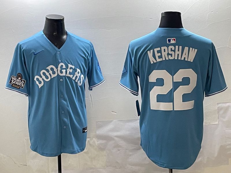Men Los Angeles Dodgers #22 Kershaw Light Blue Joint Name 2025 Nike MLB Jersey style 2->los angeles dodgers->MLB Jersey